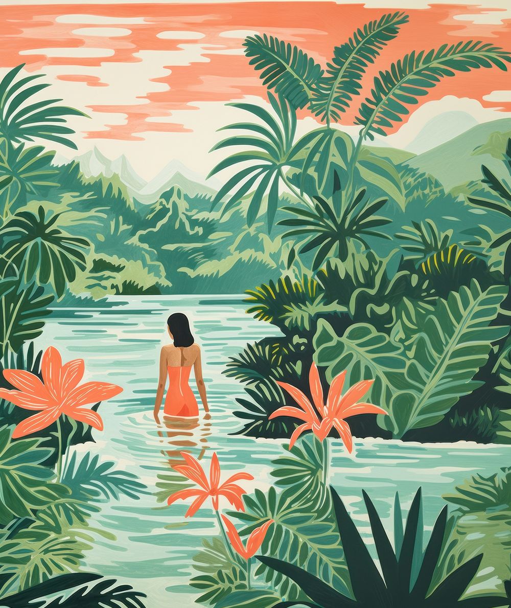 Tropical spa nature outdoors painting. AI generated Image by rawpixel.