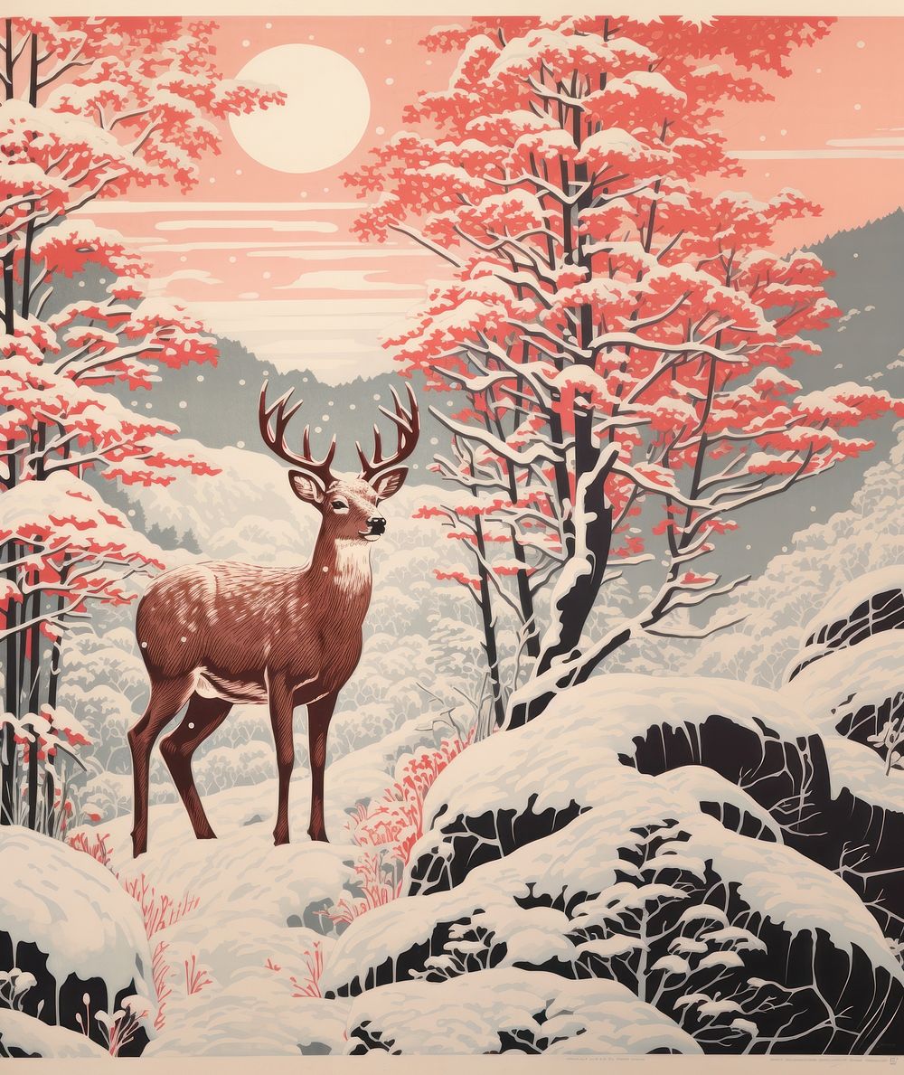 Winter deer drawing nature animal. 