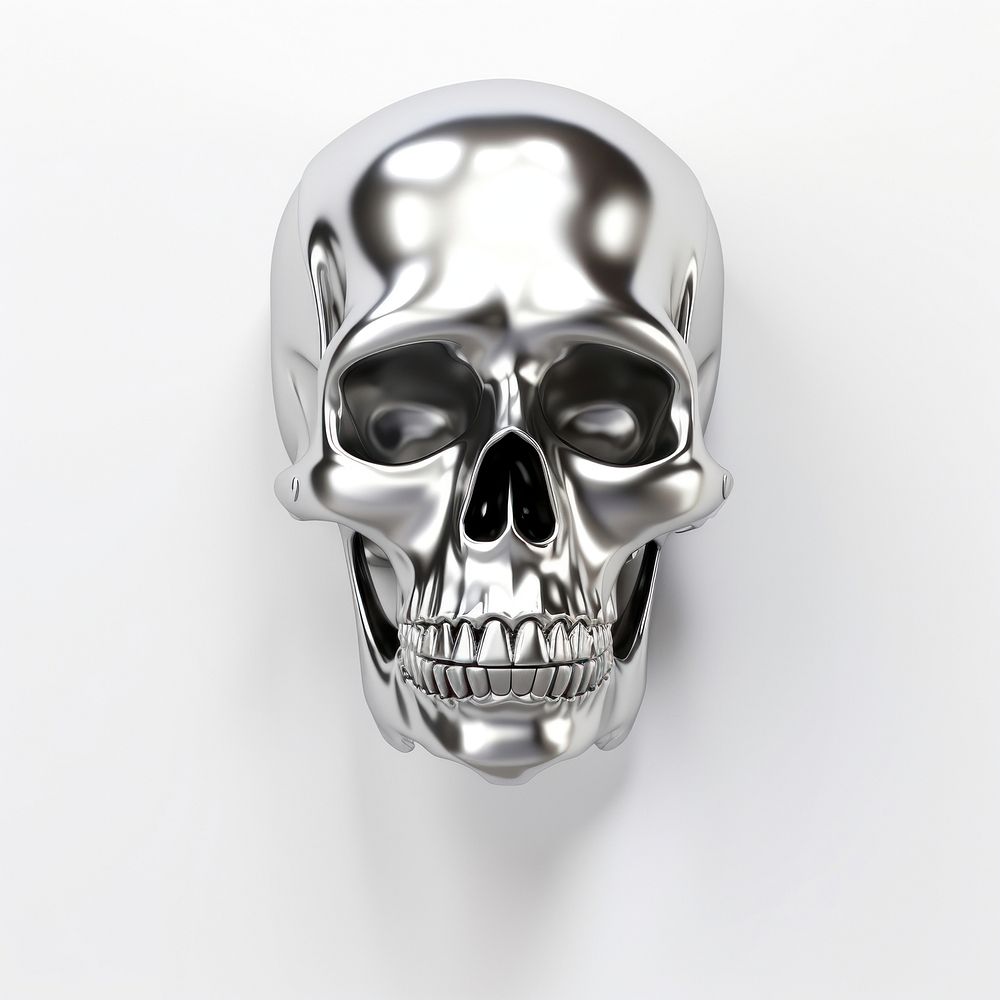 A skull icon silver metal white background. AI generated Image by rawpixel.