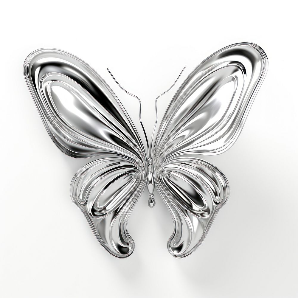 A butterfly silver metal white background. 
