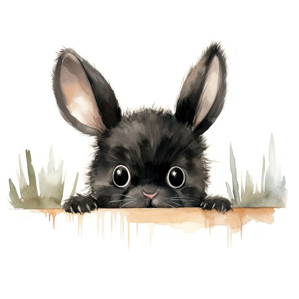 Peeking black Rabbit mammal animal rabbit. AI generated Image by rawpixel.