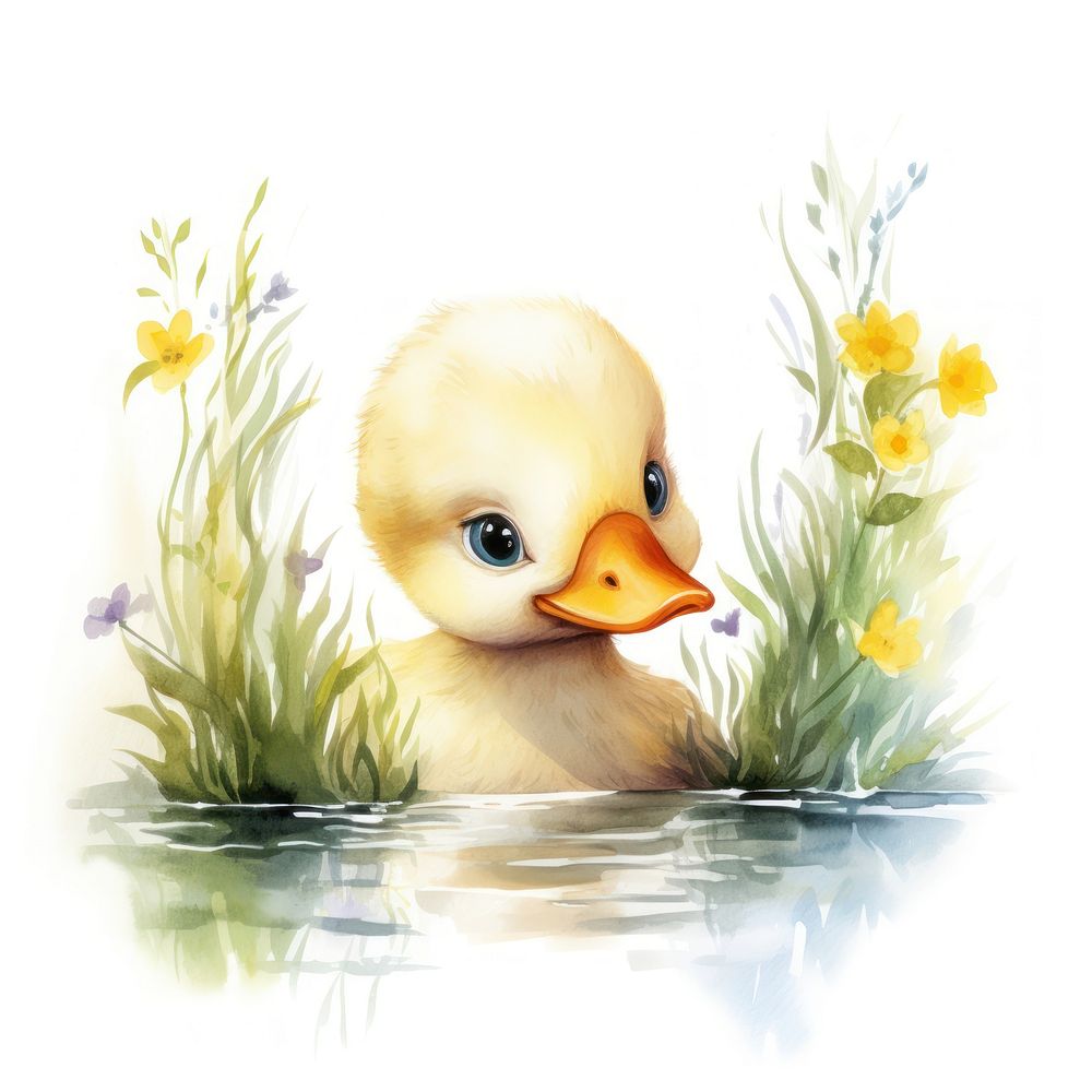 Peeking cute white Duck animal plant duck. AI generated Image by rawpixel.