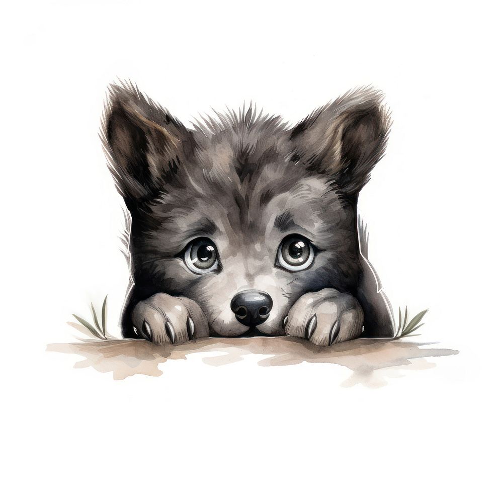 Peeking Wolf showing emotion agitated drawing mammal animal. AI generated Image by rawpixel.