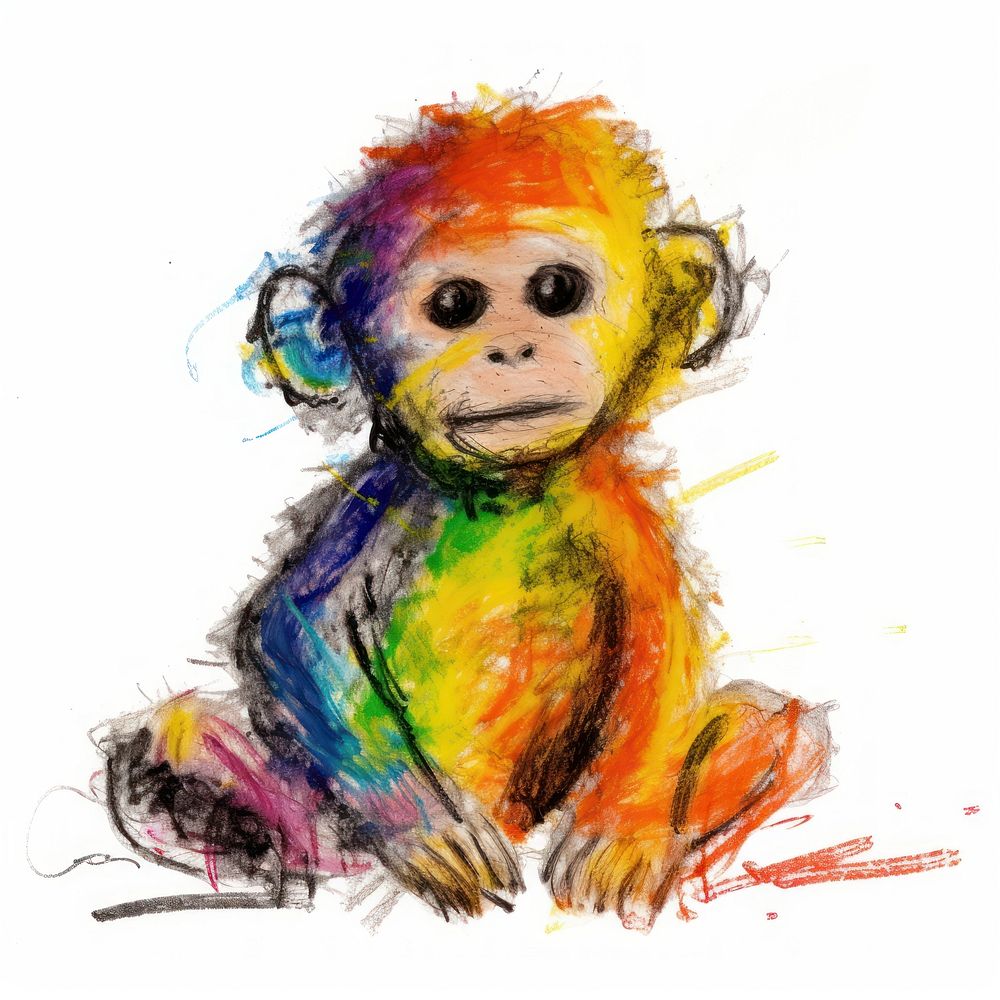 Baby monkey painting portrait drawing. AI generated Image by rawpixel.