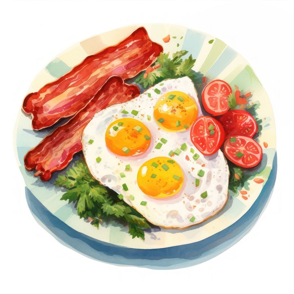 A plate of breakfast bacon food meat. AI generated Image by rawpixel.