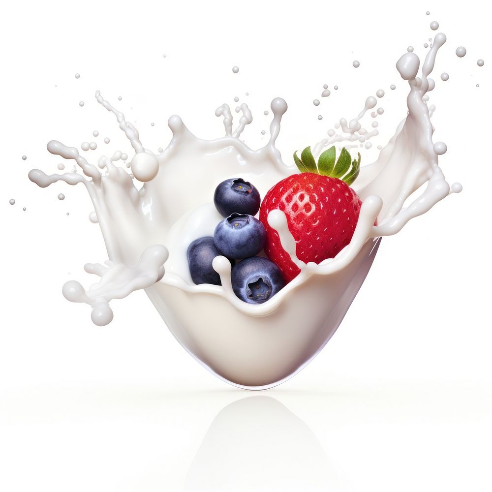 Berries with milk splash blueberry fruit dairy. AI generated Image by rawpixel.