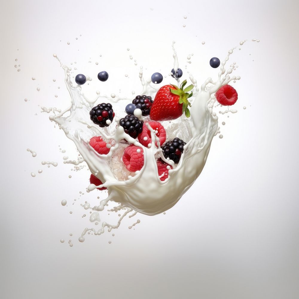 Berries with milk splash strawberry dessert fruit. AI generated Image by rawpixel.