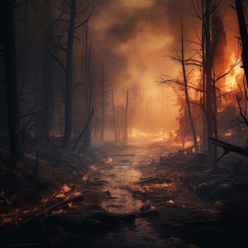 Forest fire destruction tranquility landscape. AI generated Image by rawpixel.