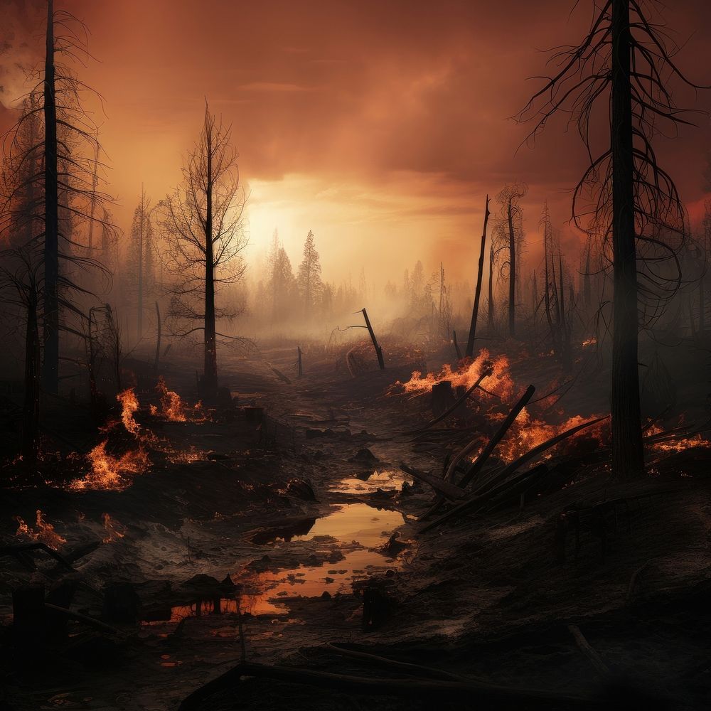 Forest fire outdoors tranquility destruction. AI generated Image by rawpixel.