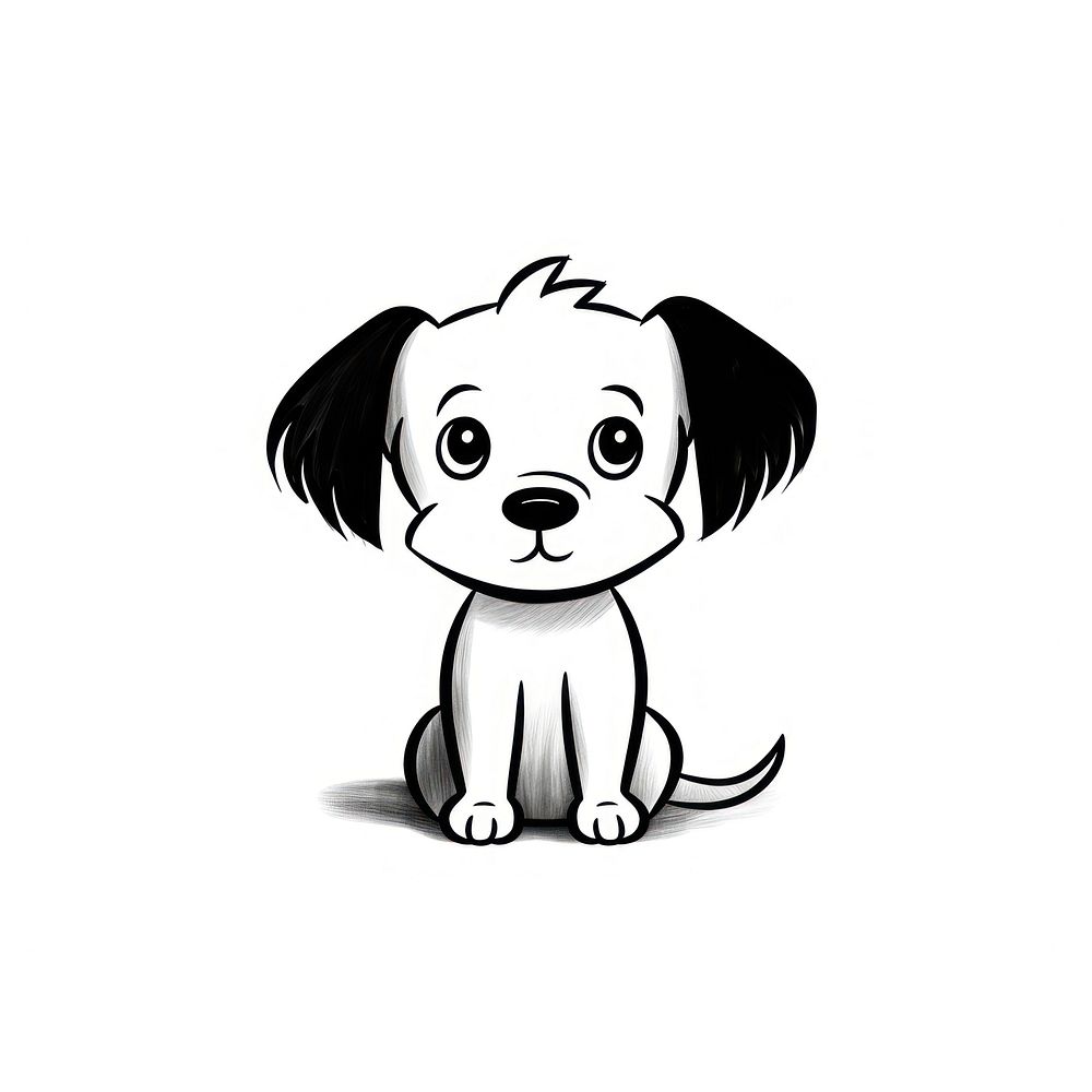Black and white minimalist Hand Drawn of a puppy cartoon drawing mammal. AI generated Image by rawpixel.
