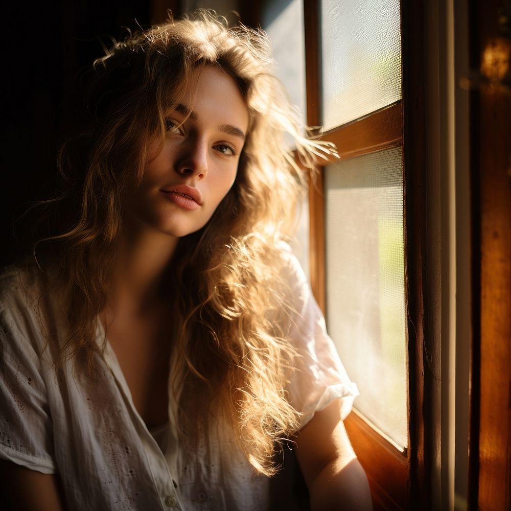 Young artistic woman portrait sunlight sitting. AI generated Image by rawpixel.