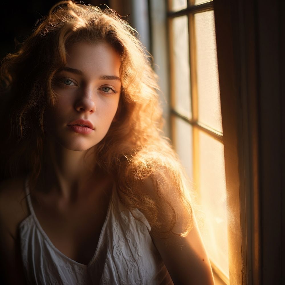 Young artistic woman portrait sunlight window. AI generated Image by rawpixel.