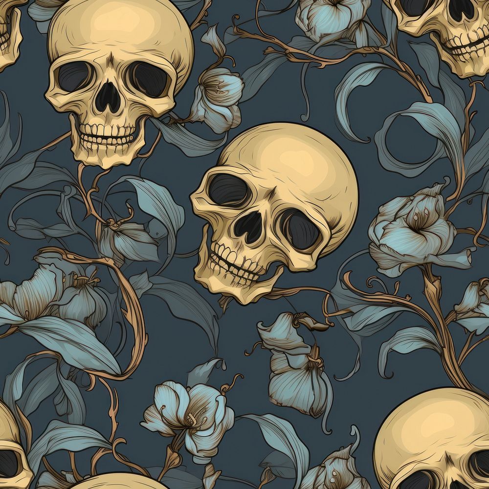 Skulls art pattern backgrounds. AI generated Image by rawpixel.