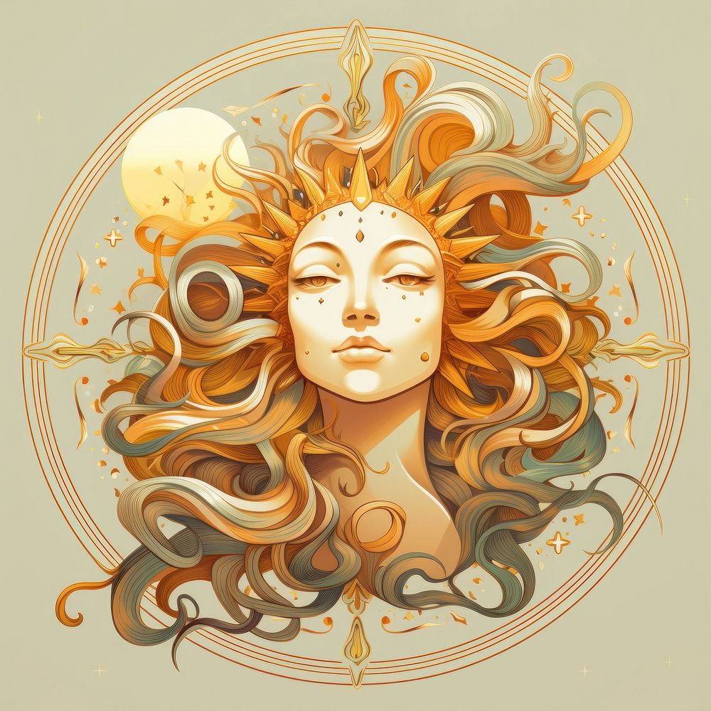 Sun art sketch gold. AI generated Image by rawpixel.