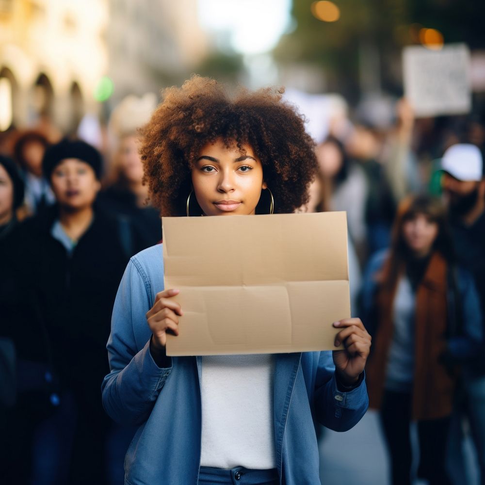 Teen american black woman holding a blank sign adult homelessness architecture. AI generated Image by rawpixel.