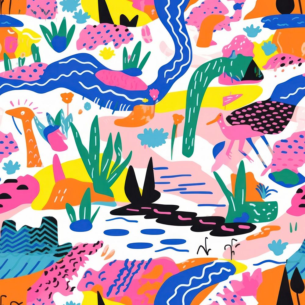 Vibrant tropical summer pattern graphics drawing art. AI generated Image by rawpixel.