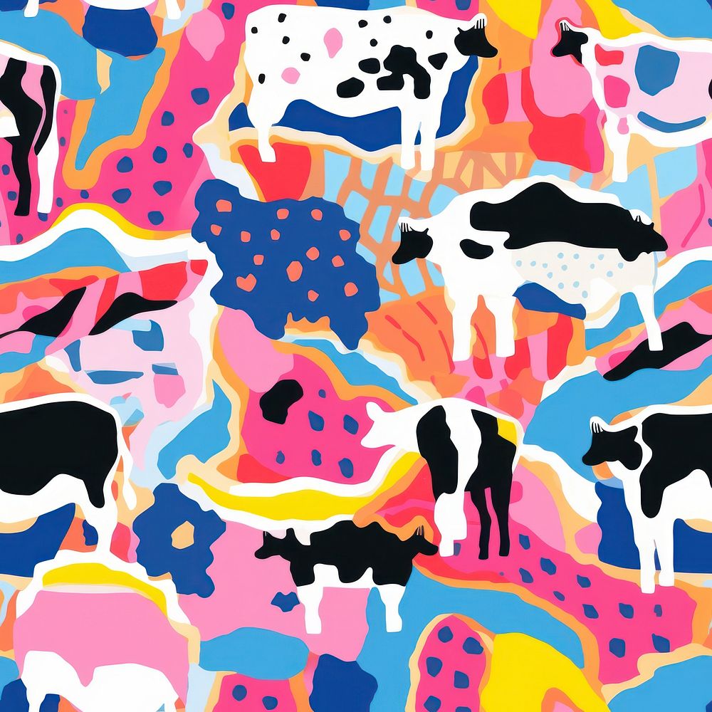Vibrant cow print pattern painting mammal art. AI generated Image by rawpixel.