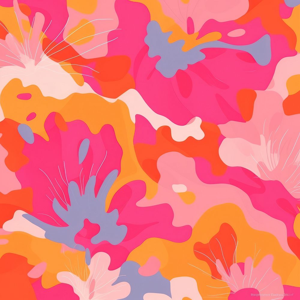 Pink and orange flowers pattern graphics art backgrounds. AI generated Image by rawpixel.