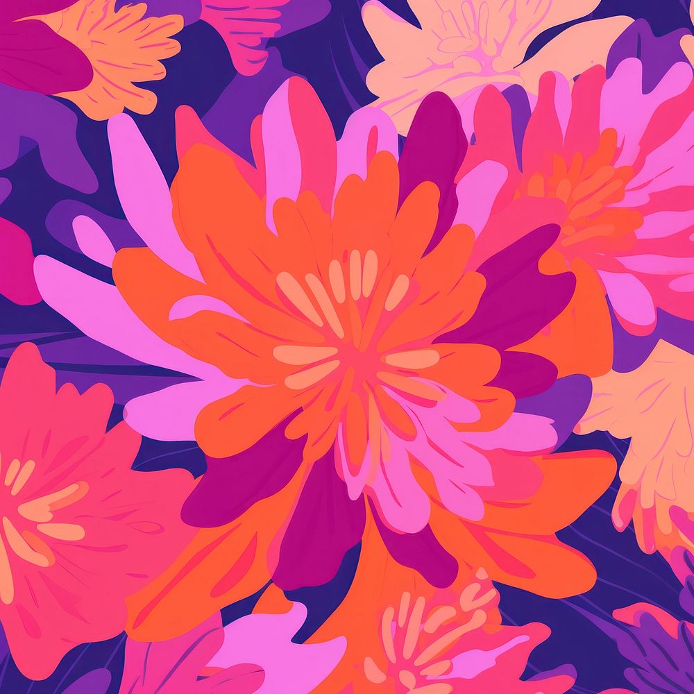 Pink and orange flowers pattern graphics purple petal. AI generated Image by rawpixel.