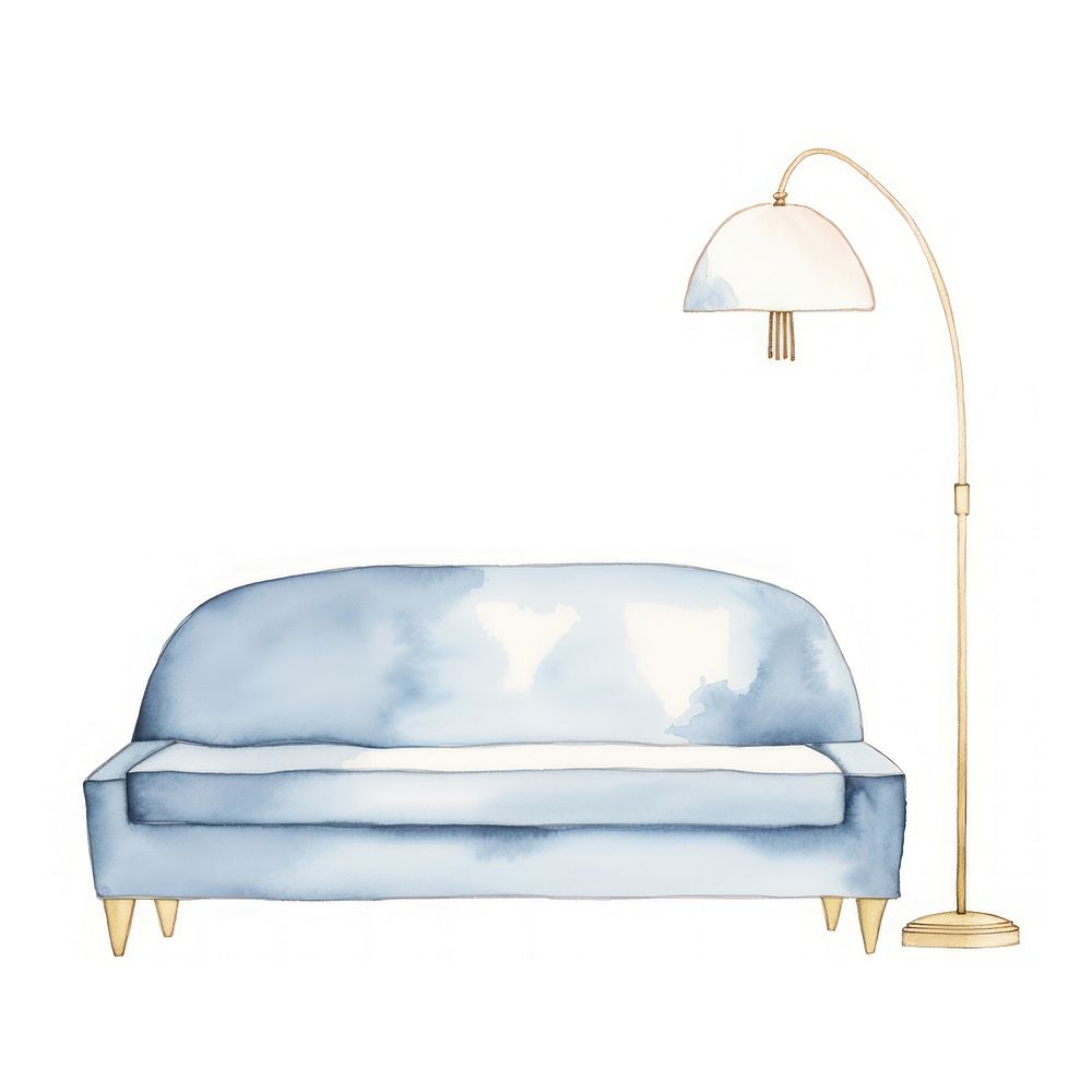 Baby blue couch and lamp furniture comfortable relaxation. AI generated Image by rawpixel.