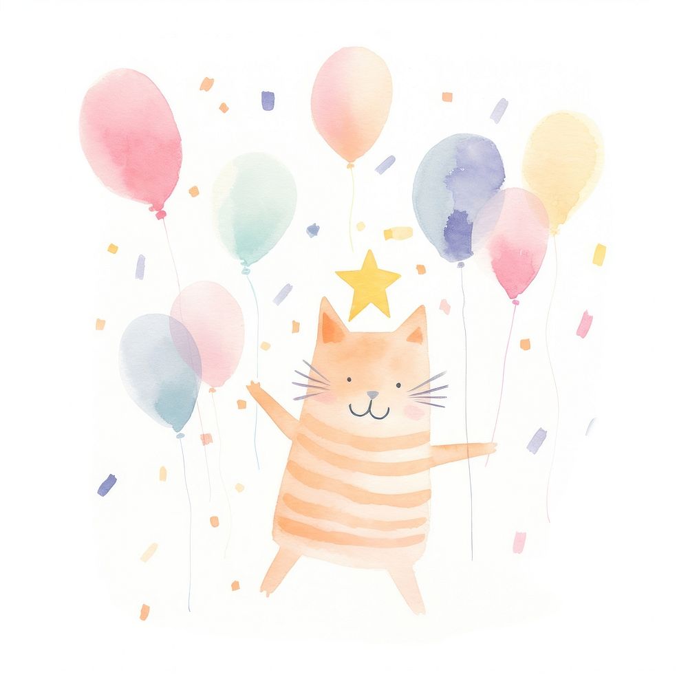 Cat celebrating birthday balloon celebration creativity. AI generated Image by rawpixel.