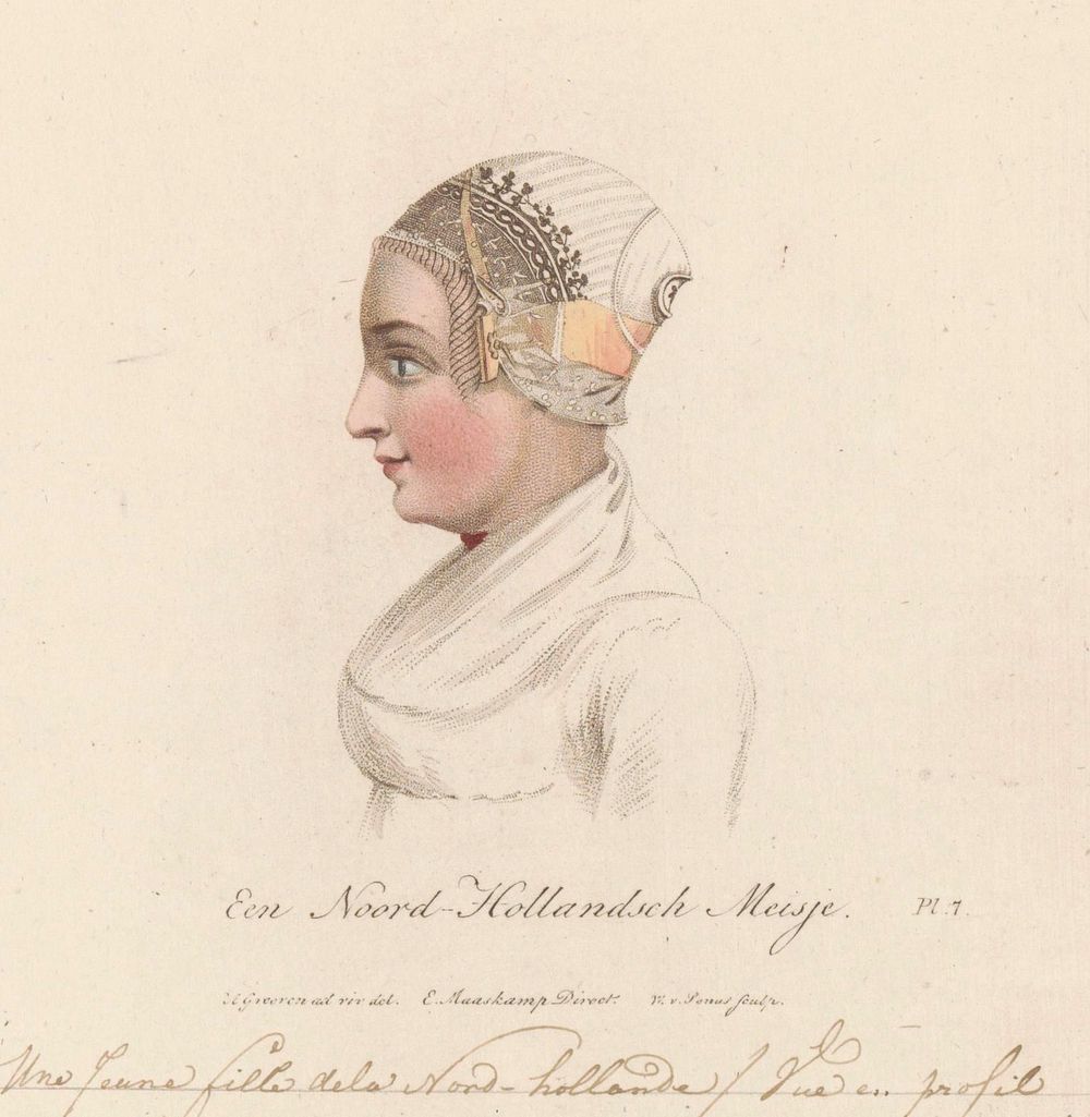 Hoofddracht van een meisje uit Noord-Holland, 1816 (1824 - 1825) by Willem van Senus, Evert Maaskamp, Hendrik Greeven and…