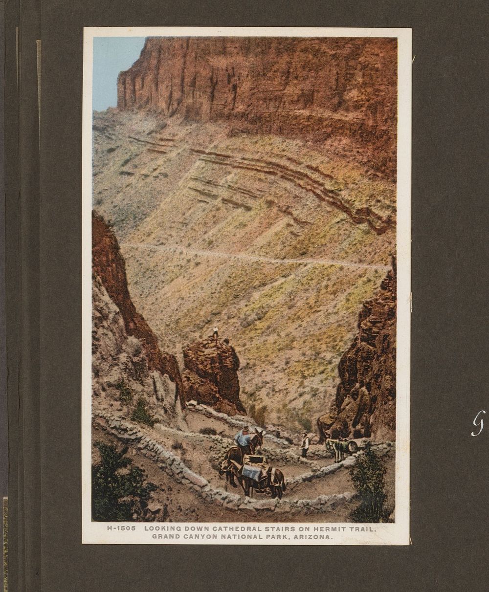 Looking down Cathedral Stairs on Hermit Trail, Grand Canyon National Park, Arizona (c. 1928) by anonymous