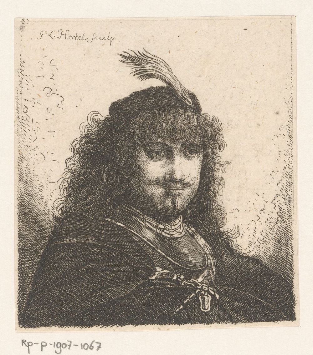 Man met gevederde baret (1750 - 1778) by Georg Leopold Hertel, Rembrandt van Rijn and Johann Georg Hertel I