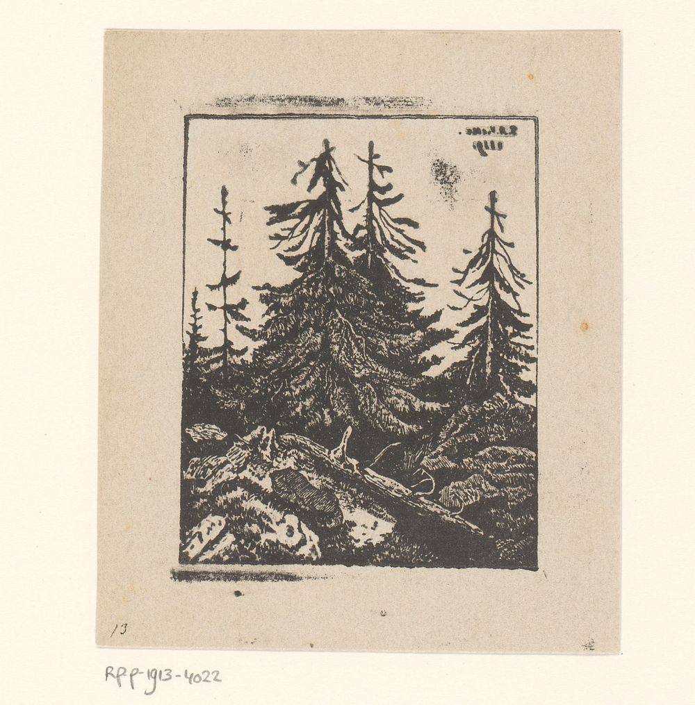 Landschap met naaldbomen (1859) by Polynice Auguste Viette