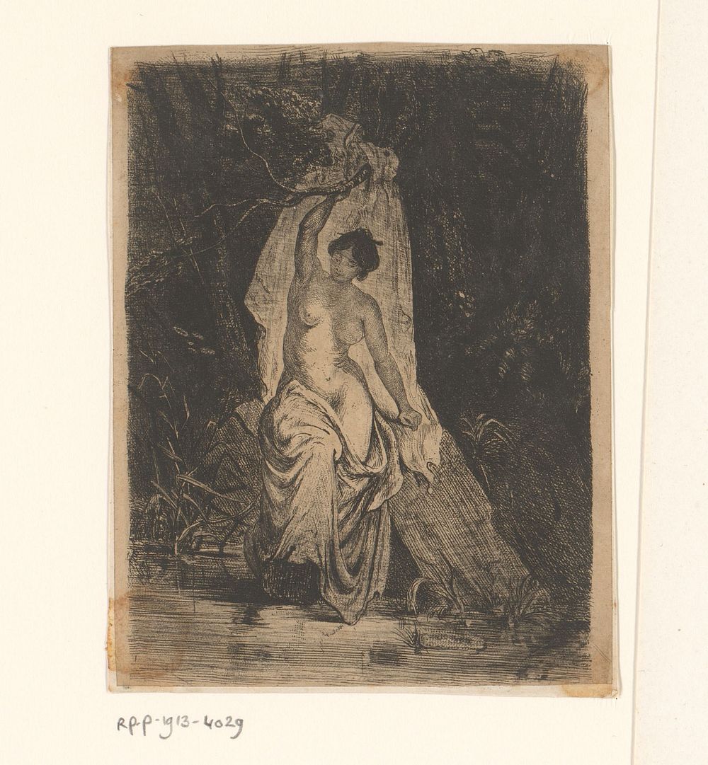 Landschap met badende vrouw (1852) by Polynice Auguste Viette