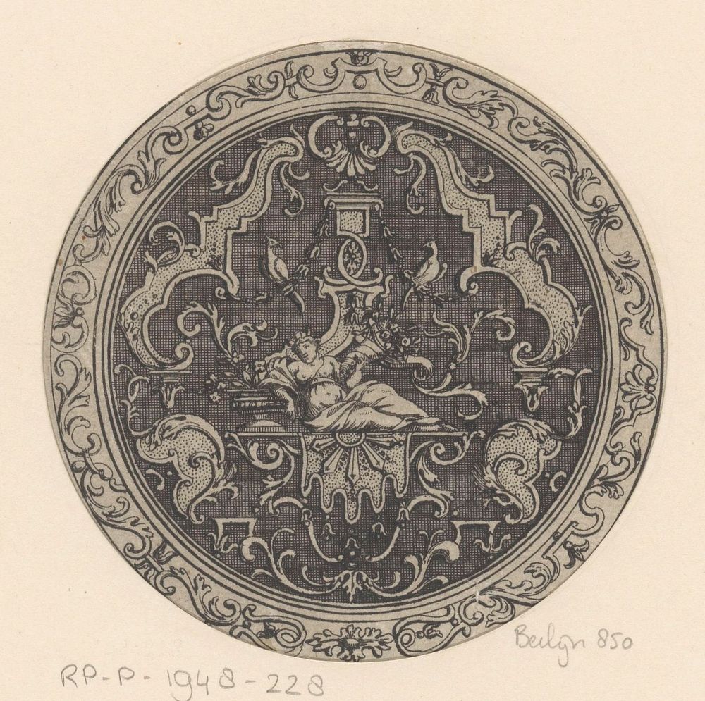 Cirkelvulling met vrouw met hoorn des overvloeds (in or after 1703) by anonymous and Pierre Bourdon