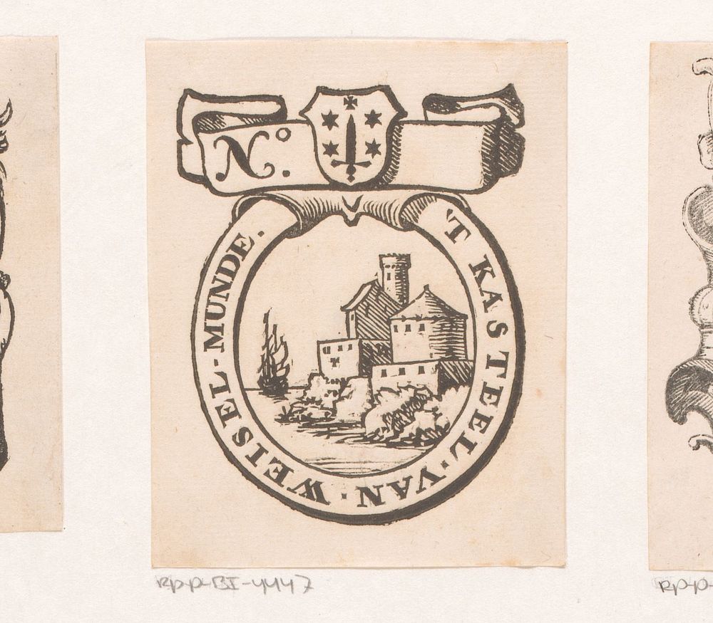 Vignet met Kasteel Weiselmunde en het wapen van de stad Haarlem (1600 - 1699) by anonymous and Dirck de Bray
