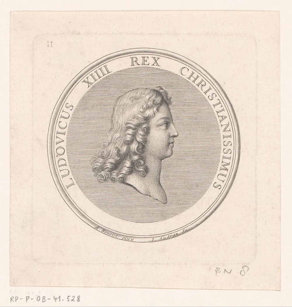 Medaillon met portret van Lodewijk XIV (1731 - 1756) by Jean Audran and Antoine Benoist