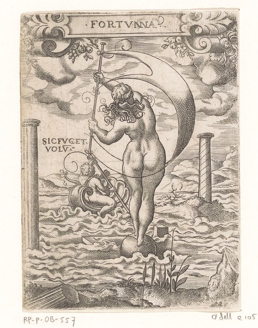 Fortuna op een globe met een gebold zeil (1524 - 1562) by Virgilius Solis