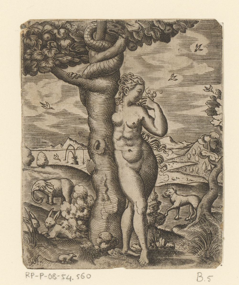 Eva bij de boom der kennis van goed en kwaad (1524 - 1562) by Virgilius Solis