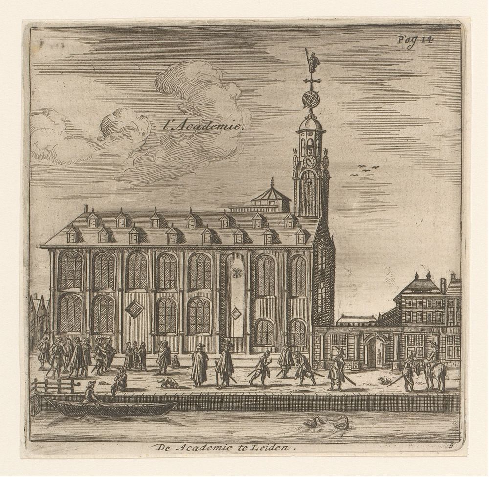 Gezicht op het Academiegebouw te Leiden (in or after 1675) by anonymous and Christiaan Hagen