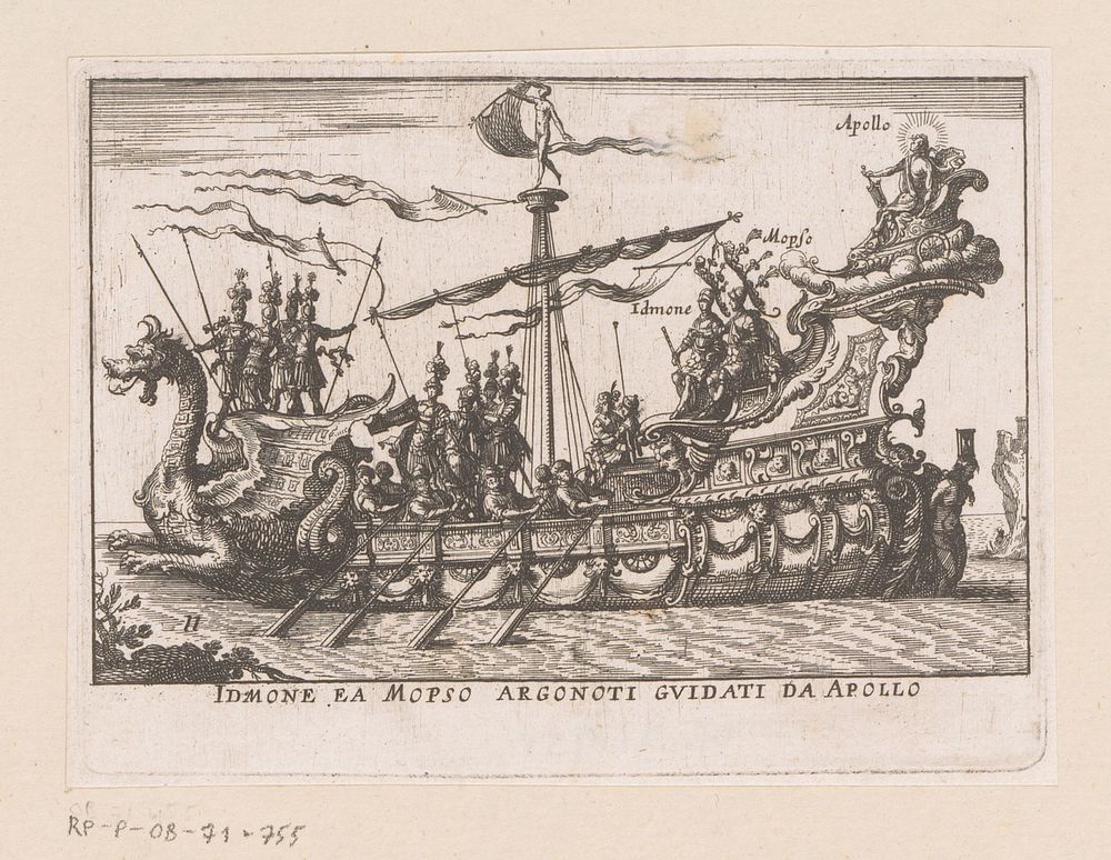 Schip met Idmon en Mopso met Apollo op het achtersteven (1635) by anonymous, Remigio Cantagallina, Giulio Parigi and…