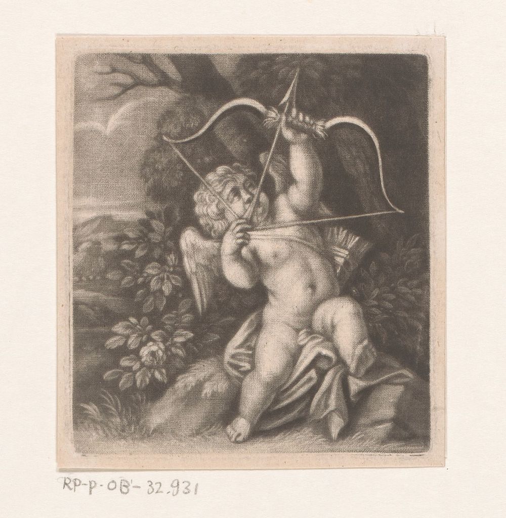 Cupido met pijl en boog (1662 - 1742) by John Smith prentmaker uitgever