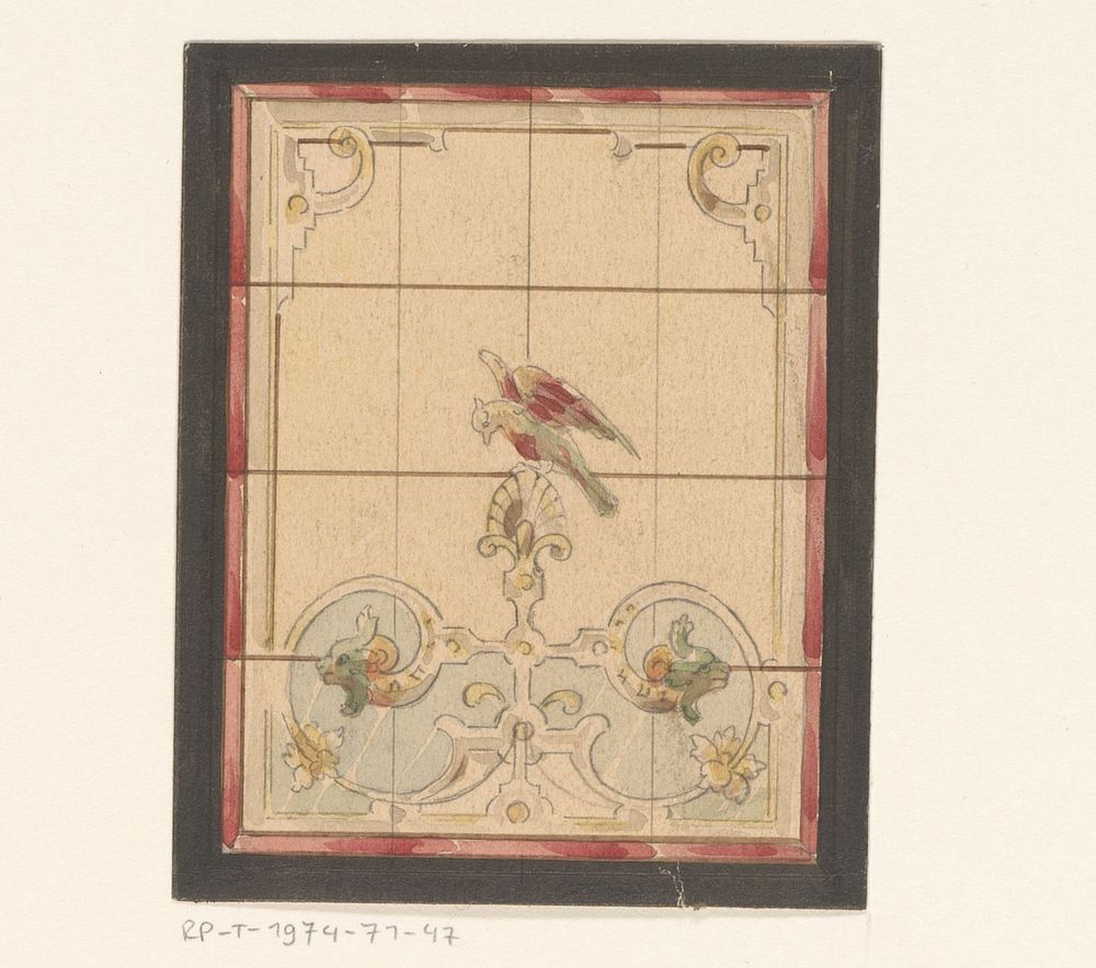 Ontwerp voor een glas in loodraam met twee vogels (in or after 1907 - 1930) by anonymous and t Woonhuys