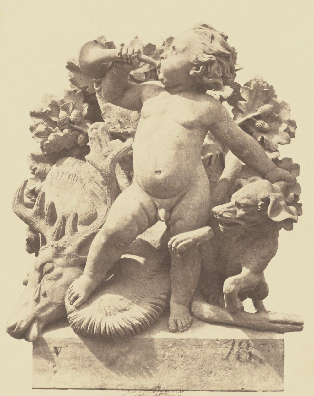 "La Chasse", Sculpture by Auguste Jean Baptiste Lechesne, Decoration of the Louvre, Paris by Édouard Baldus