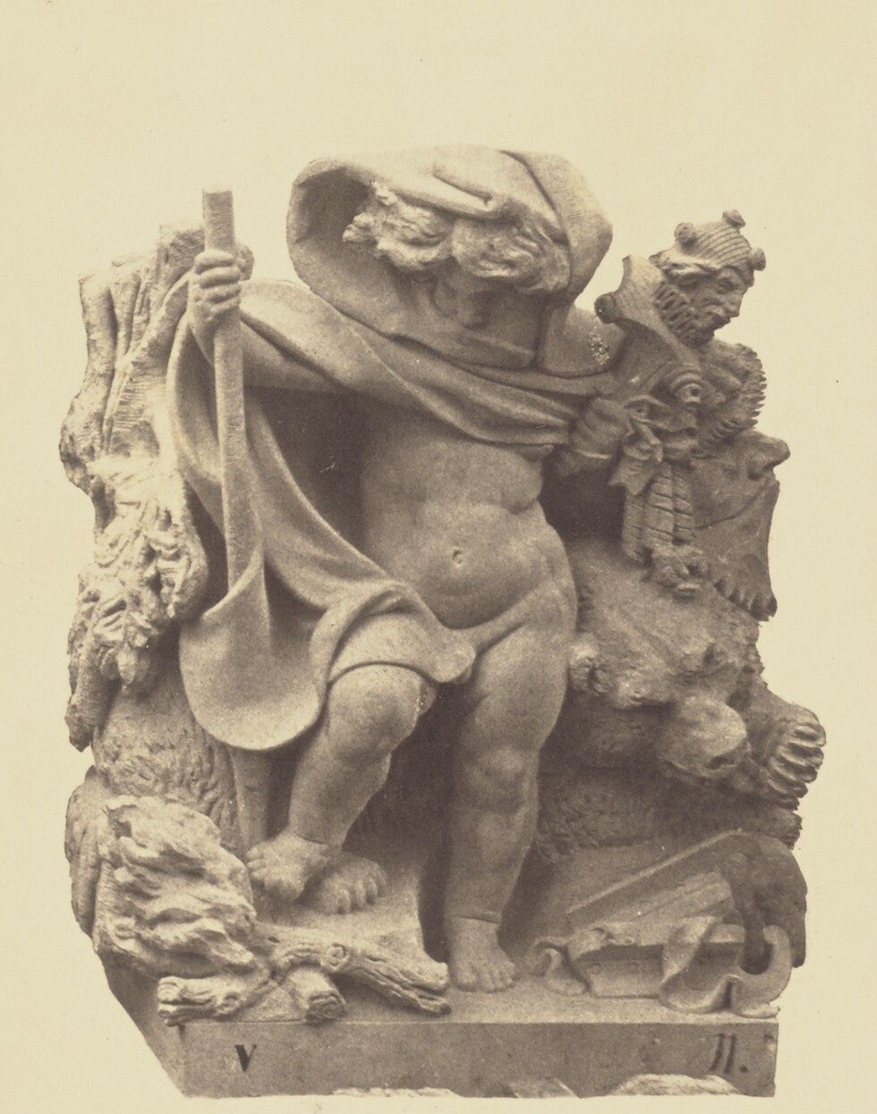 "L'Hiver", Sculpture by Georges Clère, Decoration of the Louvre, Paris by Édouard Baldus
