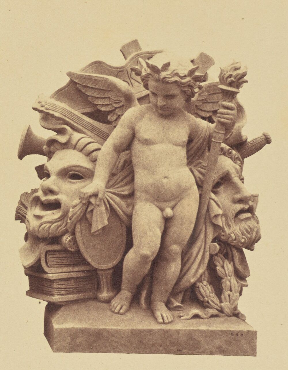 "Le Théâtre", Sculpture by Charles Capellaro, Decoration of the Louvre, Paris by Édouard Baldus