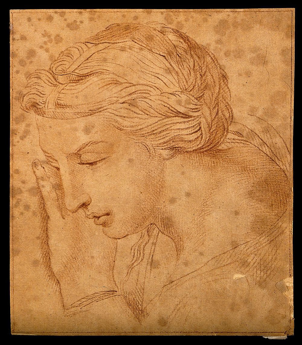 A woman's head, expressive of sublime compassion. Drawing, c. 1791, after Raphael.