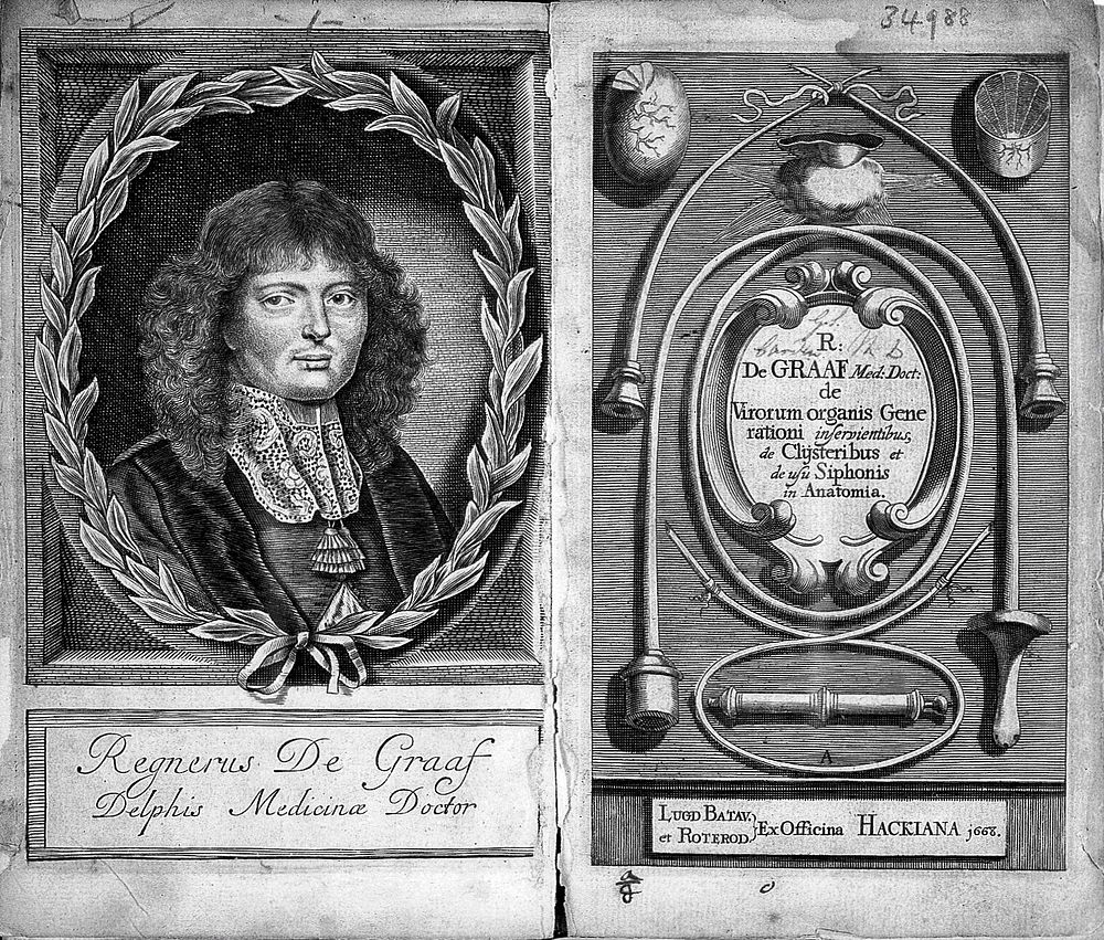 Portrait of R. de Graaf and title-page of De vivorum organis generationi inservientibus