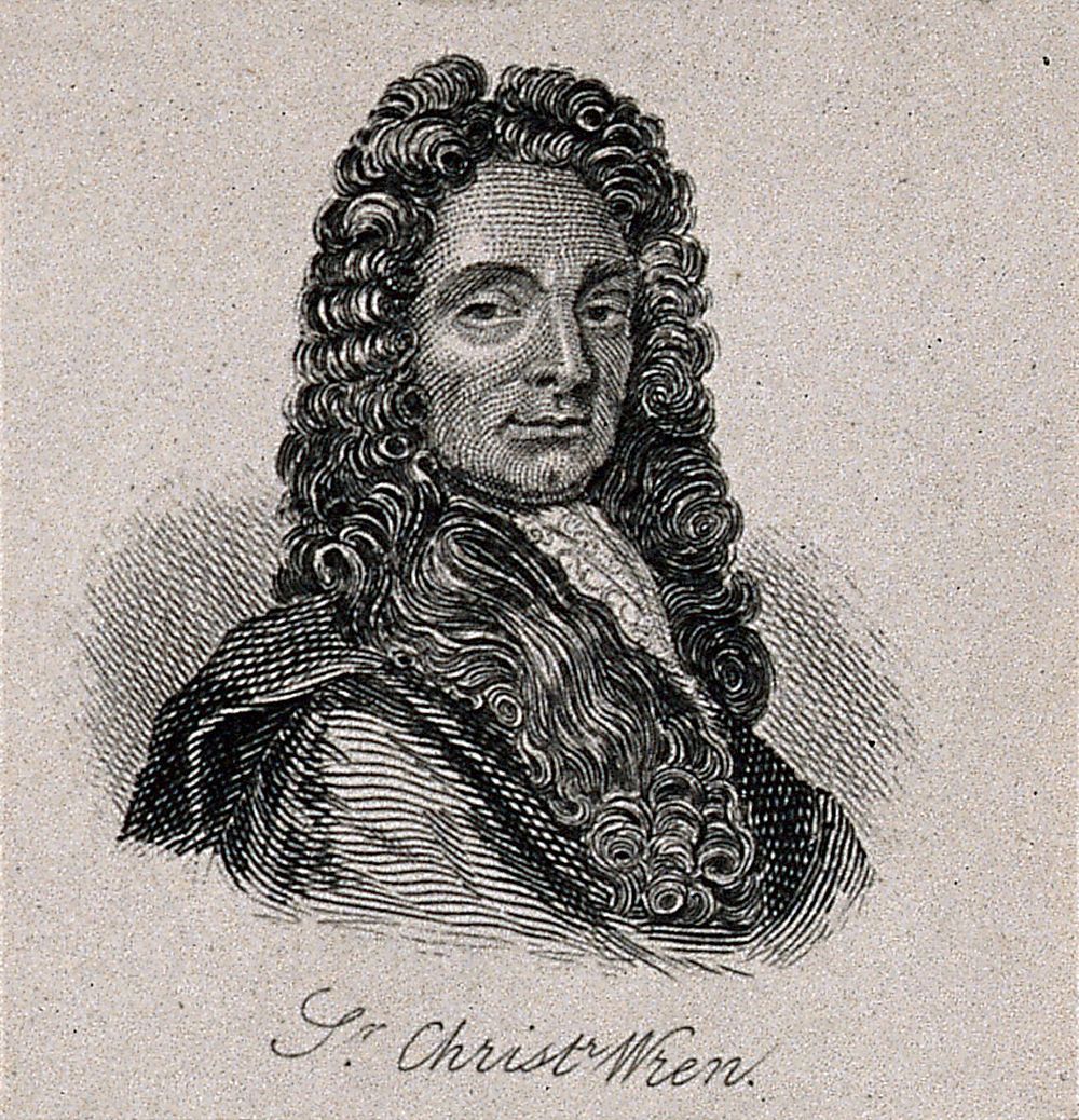 Sir Christopher Wren. Stipple engraving by P. Audinet, 1794, after Sir G. Kneller, 1711.