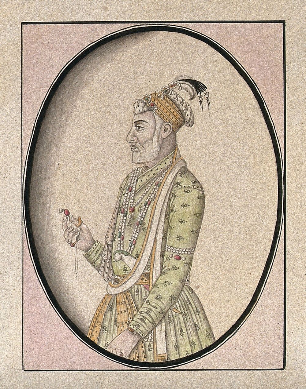 A member of the Mughal royal family . Watercolour drawing by an Indian artist.