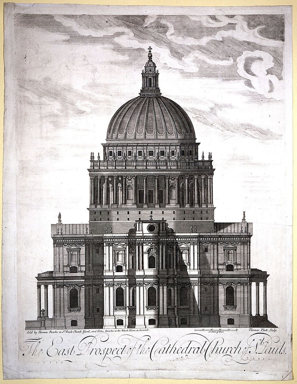 St Paul's cathedral, London: view from the east. Engraving by T. Platt. 17--.