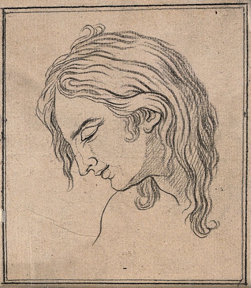 Physiognomy showing a man trying to control himself under the duress of pain. Drawing, c. 1789, after A. Schluter.