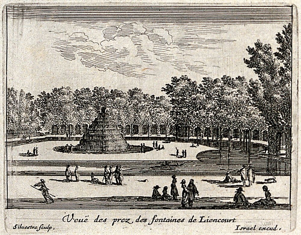 The field with the fountains at Liancourt. Etching by I. Silvestre.