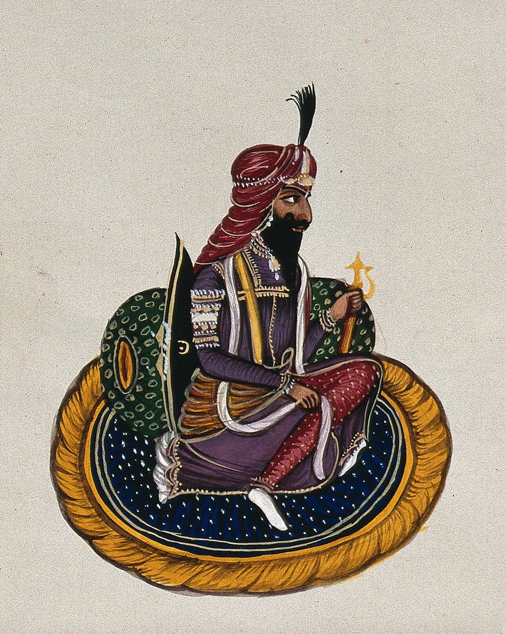A Sikh nobleman. Gouache painting by an Indian painter.